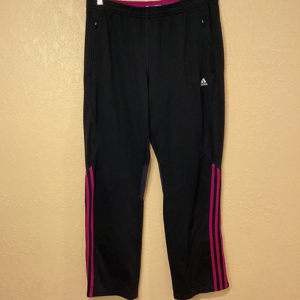 Adidas Clima365 Full Length‎ Track Pants, Black w/hot pink stripes, Size Medium